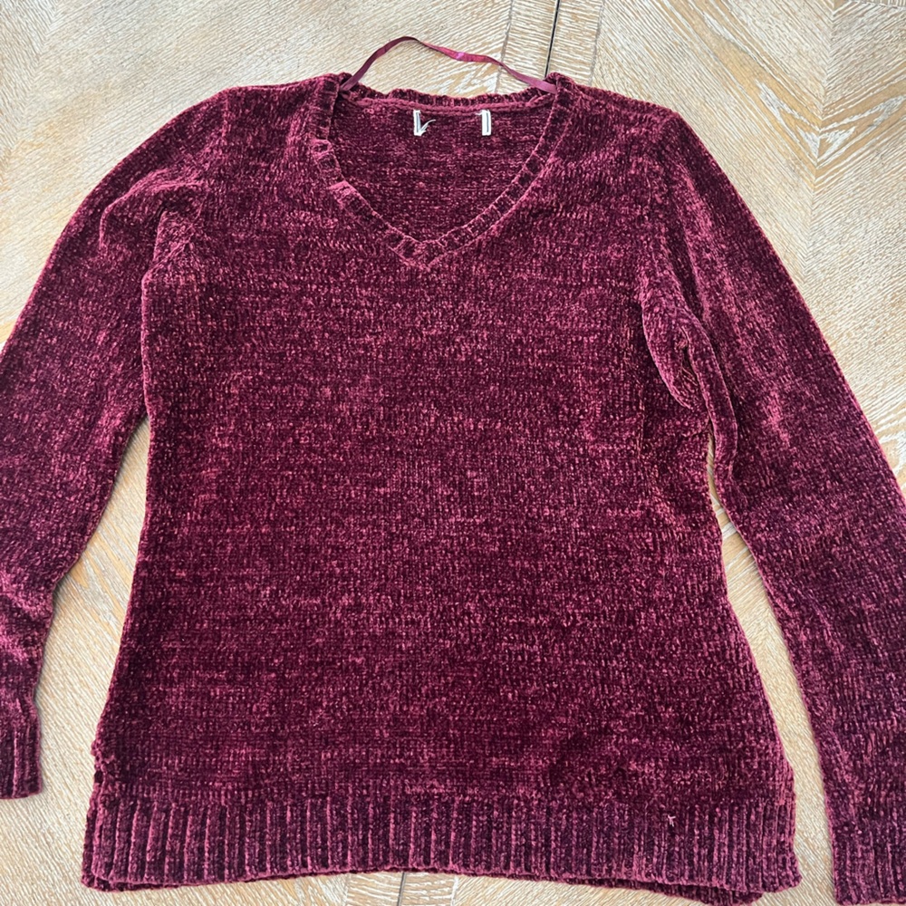 Style & Co Chenille Knit VNeck Tunic Sweater Burgundy Small Armpit To Armpit 21”
